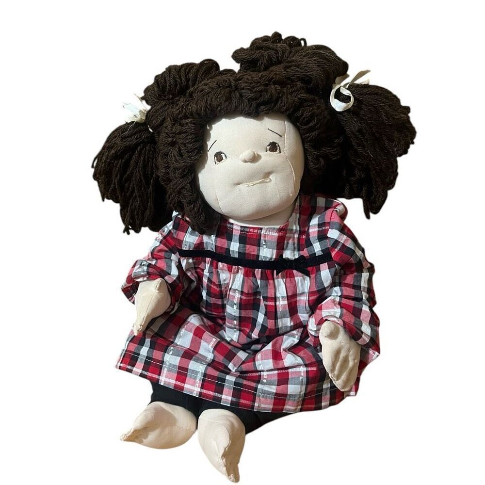 Handmade‎ Cloth Brown Hair Brown Eyes Toddler Size Yarn Hair Doll 23”
